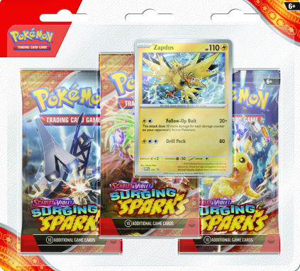 Pokemon TCG: Surging Sparks 3 Pack Blister - Zapdos *Pre Order*